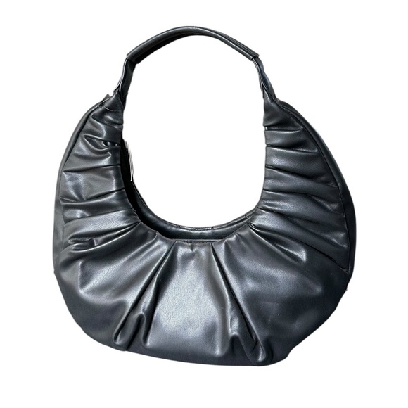 Badgley Mischka NWT Black Vegan Leather Pleats Moon Hobo Bag - Picture 5 of 12